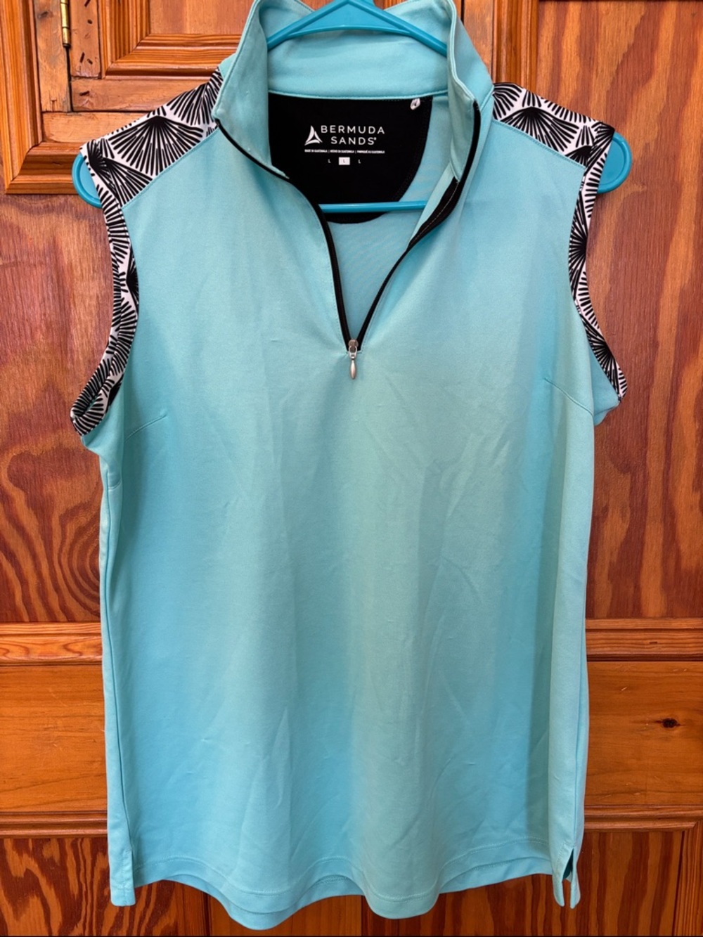 Bermuda Sands Aqua Sleeveless Zip Mock Neck Tank with Black & White Trim